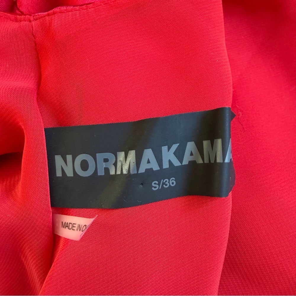 Norma Kamali Deep Drape Neck Gown Tiger Red satin Maxi Dress AS IS Revolve S - Picture 11 of 11